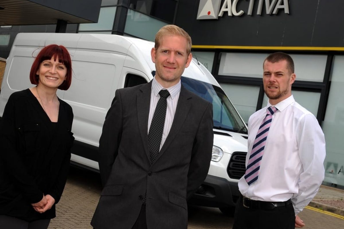 Jack Ball commercial vehicle manager Activa Contracts centre flanked by commercial vehicle executives Faye Taylor and Ben Green.